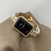 Silver Black Square Pearl Bracelet Diamond Fashion Quartz Watch - Show Gadgets